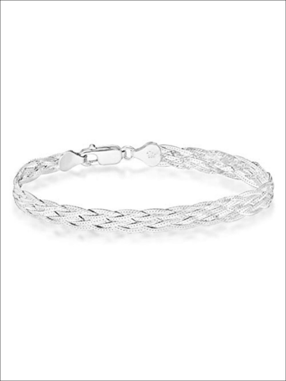 Italian 925 Sterling Silver Braided Herringbone Chain Bracelet 7mm